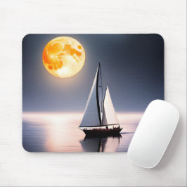 Segelboot und Vollmond über Wasser Mousepad