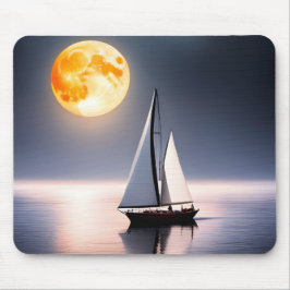 Segelboot und Vollmond über Wasser Mousepad