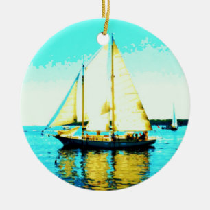 Segelboot und Walverzierung Keramik Ornament