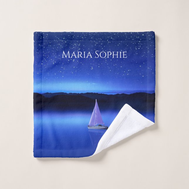 Segelboot unter dem Sternenhimmel Badhandtuch Set (Waschlappen)