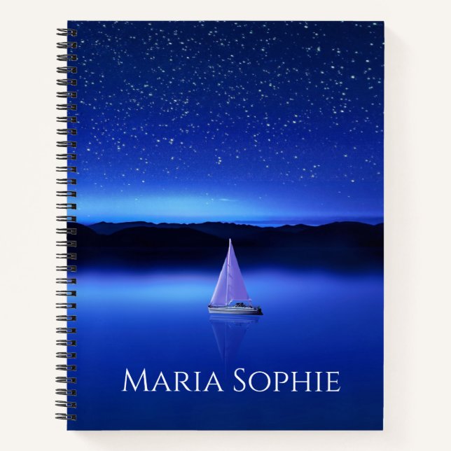 Segelboot unter dem Sternenhimmel Notizbuch (Vorderseite)