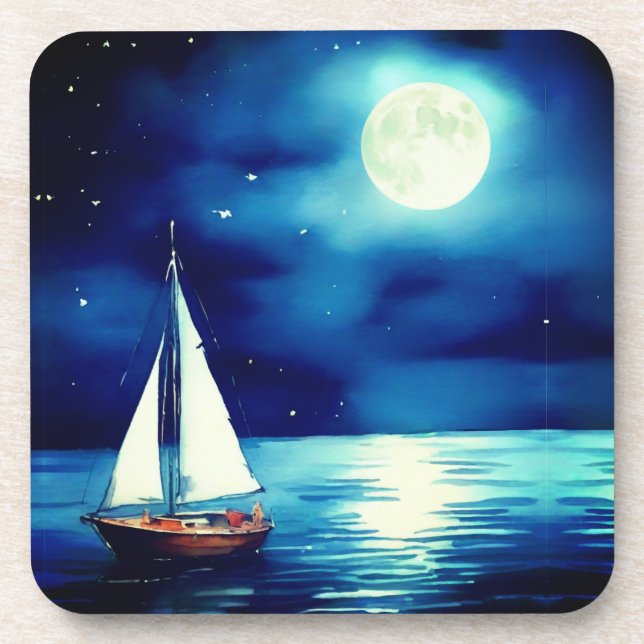 Segelboot unter Vollmond Getränkeuntersetzer (Vorderseite)