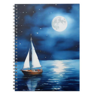 Segelboot unter Vollmond Notizblock