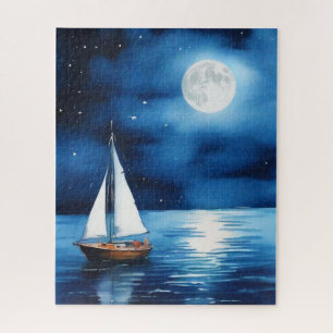 Segelboot unter Vollmond Puzzle
