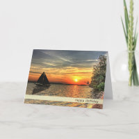 Segelboot vor einer Sunset Happy Birthday Card