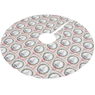 Segelboot Wasserfarbe in einem Weihnachtskranz Polyester Weihnachtsbaumdecke