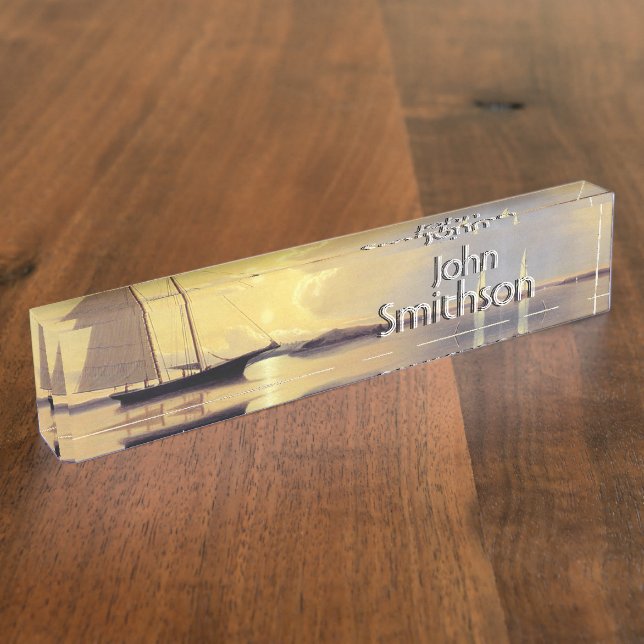 Segelboot-Yacht-Boots-Ozean-Insel-Namensschild Namensplakette (Seite)