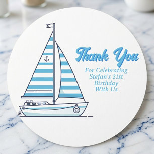 Segelboot zum Geburtstag Dankeschön in Marineblau Runder Aufkleber