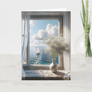 Segelbootansicht am Geburtstag im Fenster Karte