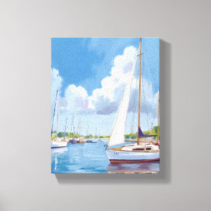 Segelbootbucht   Küstenwasserfarbenmalerei Leinwanddruck