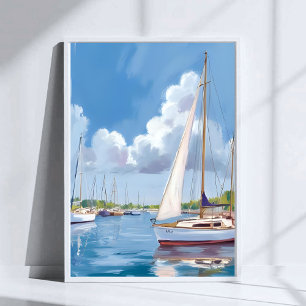 Segelbootbucht Küstenwasserfarbenmalerei Poster