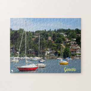 Segelboote am Genfersee Schweiz verankert Puzzle