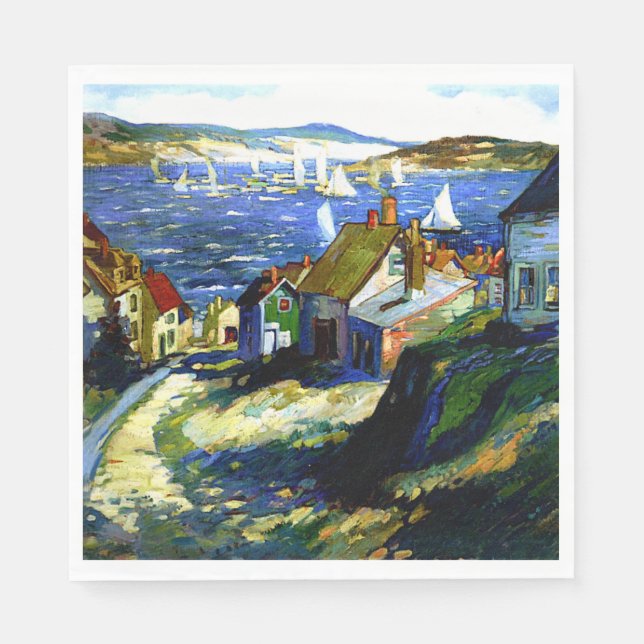 Segelboote am Hafen, Kunstmalerei Serviette (Vorderseite)