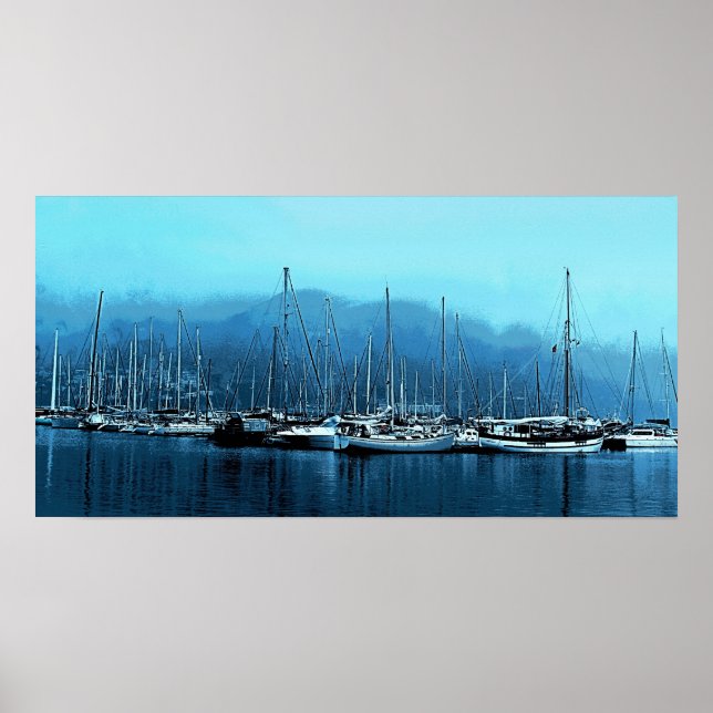 Segelboote an einem foggy Morning Poster (Vorne)