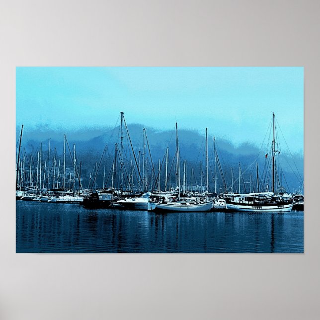 Segelboote an einem nebligen Morgen Poster (Vorne)