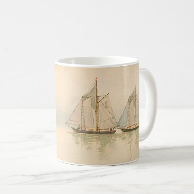 Segelboote an Sea Nautical Art von Louis Prang & C Kaffeetasse (VorderseiteRechts)
