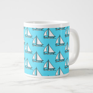 Segelboote auf blauem Seemuster Jumbo-Tasse