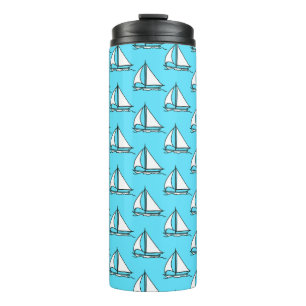 Segelboote auf blauem Seemuster Thermosbecher