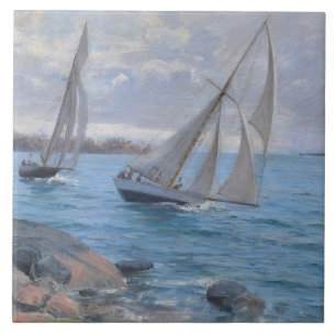 Segelboote auf dem Fluss Fliese