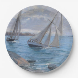 Segelboote auf dem Fluss Pappteller