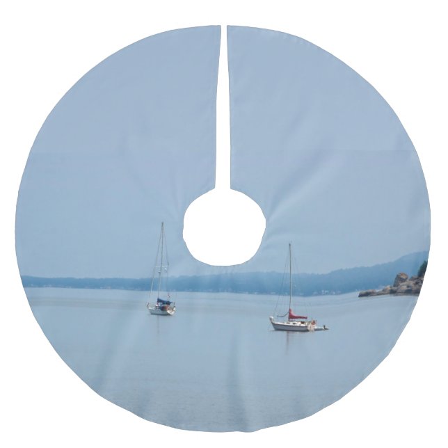 Segelboote auf dem Fluss Polyester Weihnachtsbaumdecke (Vorderseite)