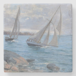 Segelboote auf dem Fluss Steinuntersetzer