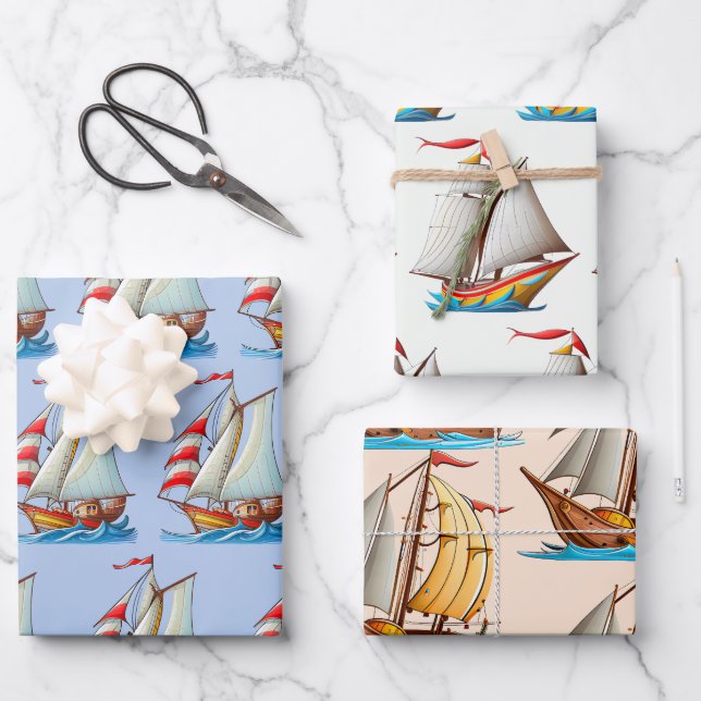 Segelboote auf dem Meer Geschenkpapier Set (Vorderseite)