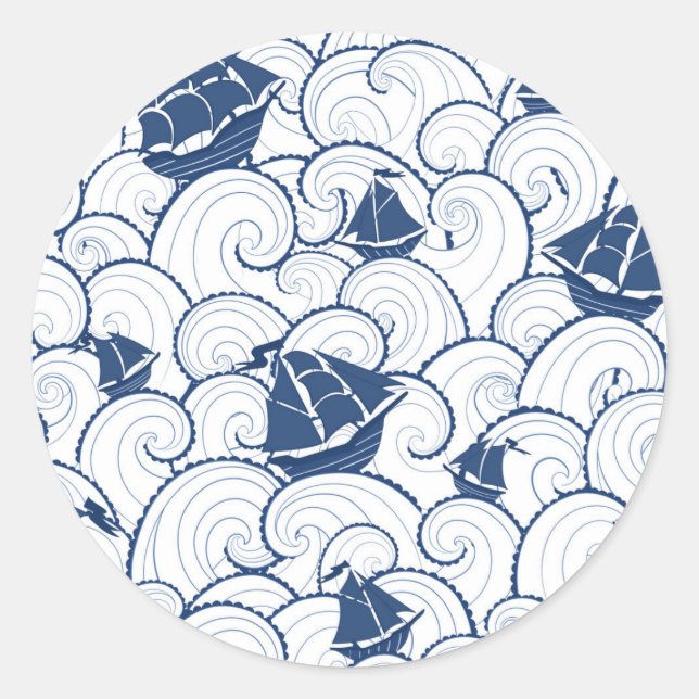 Segelboote auf dem Meeresmuster Runder Aufkleber (Vorderseite)