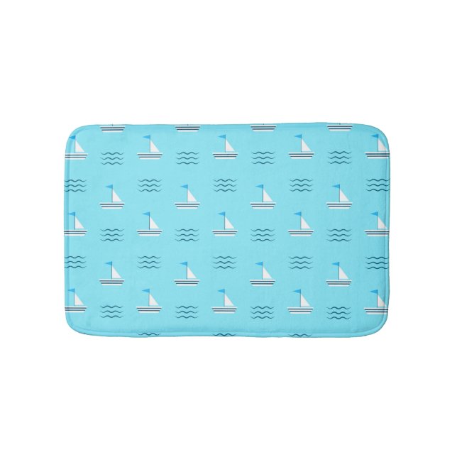 Segelboote auf dem Muster "Blaues Meer" Badematte (Vorderseite)