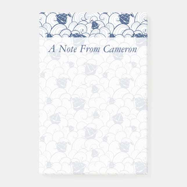 Segelboote auf dem Seemuster | addieren Ihren Post-it Klebezettel (Vorderseite)