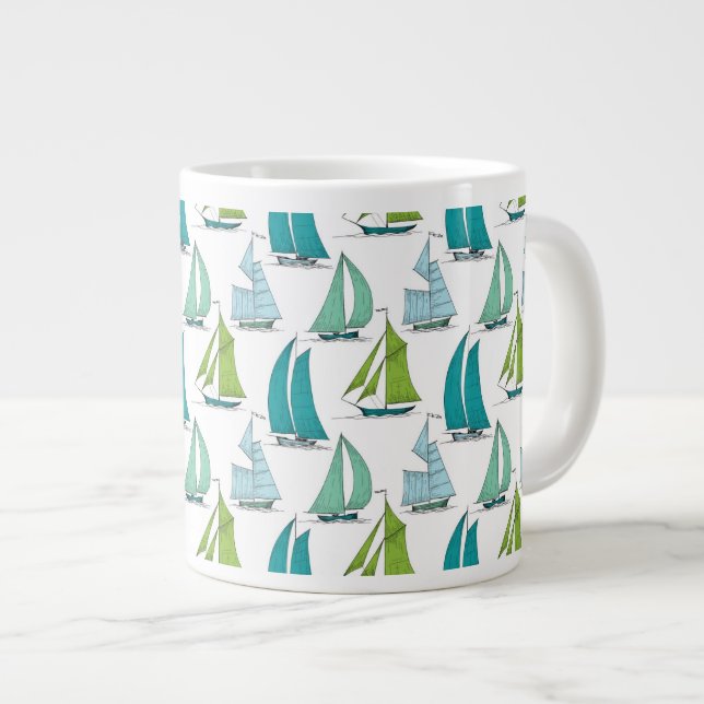 Segelboote auf dem Wasser-Muster Jumbo-Tasse (Vorderseite Rechts)