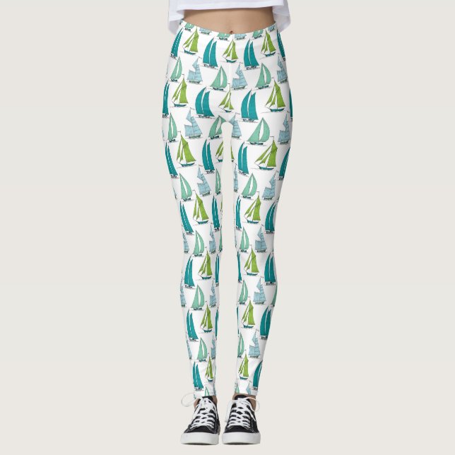 Segelboote auf dem Wasser-Muster Leggings (Vorderseite)