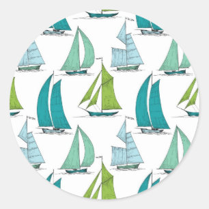 Segelboote auf dem Wasser-Muster Runder Aufkleber