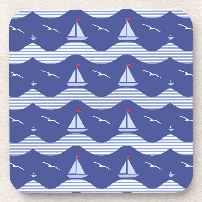Segelboote auf einem gestreiften Seemuster Untersetzer (Vorderseite)
