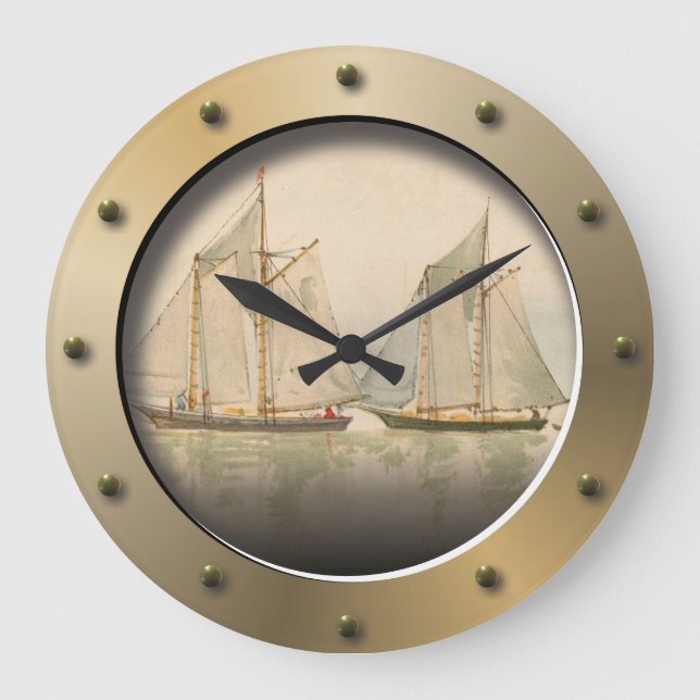 Segelboote auf See Schifffahrtsgesellschaft Seefah Große Wanduhr (Vorderseite)