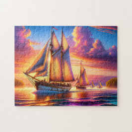 Segelboote bei Sonnenaufgang auf See - Nautische R Puzzle