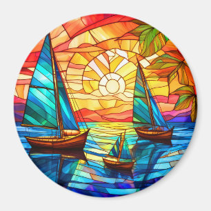 Segelboote bei Sonnenuntergang Magnet