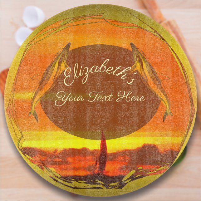 Segelboote & Delphine Sonnenuntergang 1300 Schneidebrett (Von Creator hochgeladen)