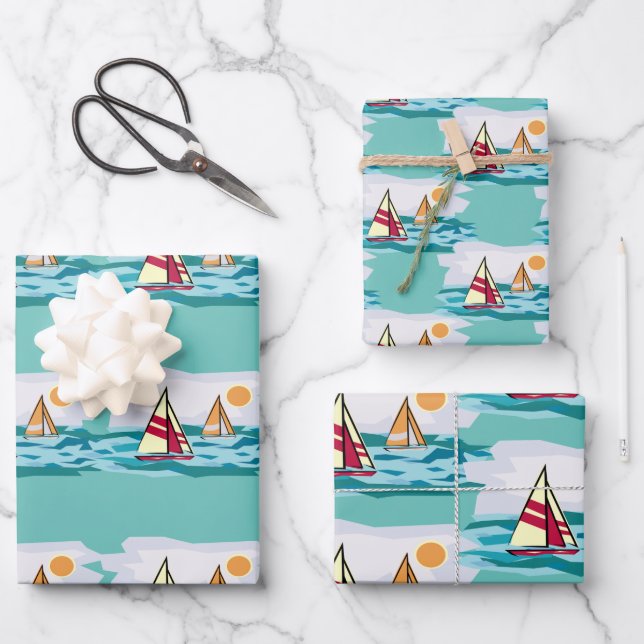Segelboote Design Wrapping Paper Set Geschenkpapier Set (Vorderseite)