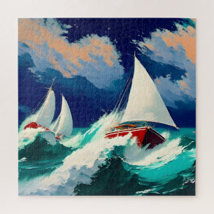 Segelboote, die in schweren Meeren fahren Puzzle
