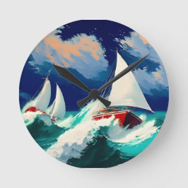 Segelboote, die in schweren Meeren fahren Runde Wanduhr
