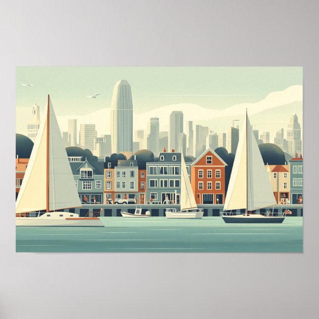 Segelboote Grafische Illustration Zeichnend Poster (Vorne)