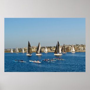 Segelboote im Kanal. Marina Del Rey, CA Poster