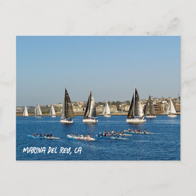 Segelboote im Kanal. Marina Del Rey, CA Postkarte (Vorderseite)