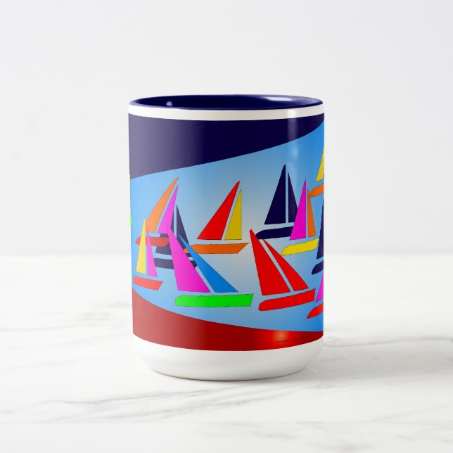 Segelboote im Raum Zweifarbige Tasse (Mittel)