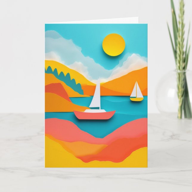 Segelboote im Sonnenlicht am See Karte (Vorderseite)