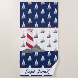 Segelboote in Aquarellen und individuelle Name in  Strandtuch