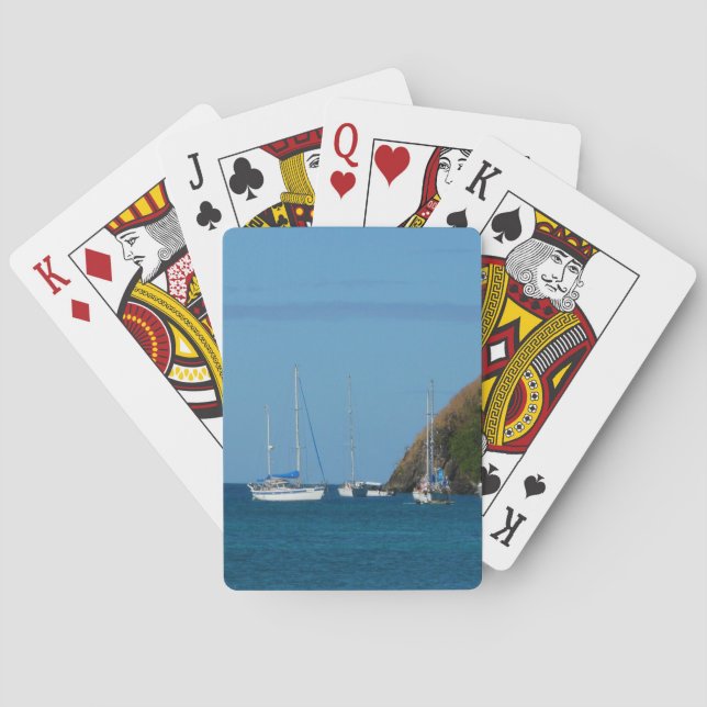 Segelboote in der Bucht Weißes und Blaues Wassersc Spielkarten (Rückseite)