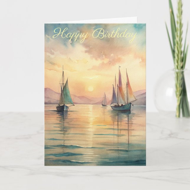 Segelboote in Sunset Birthday Card Karte (Vorderseite)