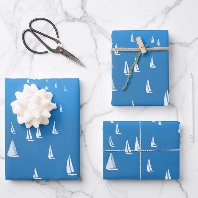 Segelboote in tiefblauem Meer - Regatta Sailboote Geschenkpapier Set (Vorderseite)